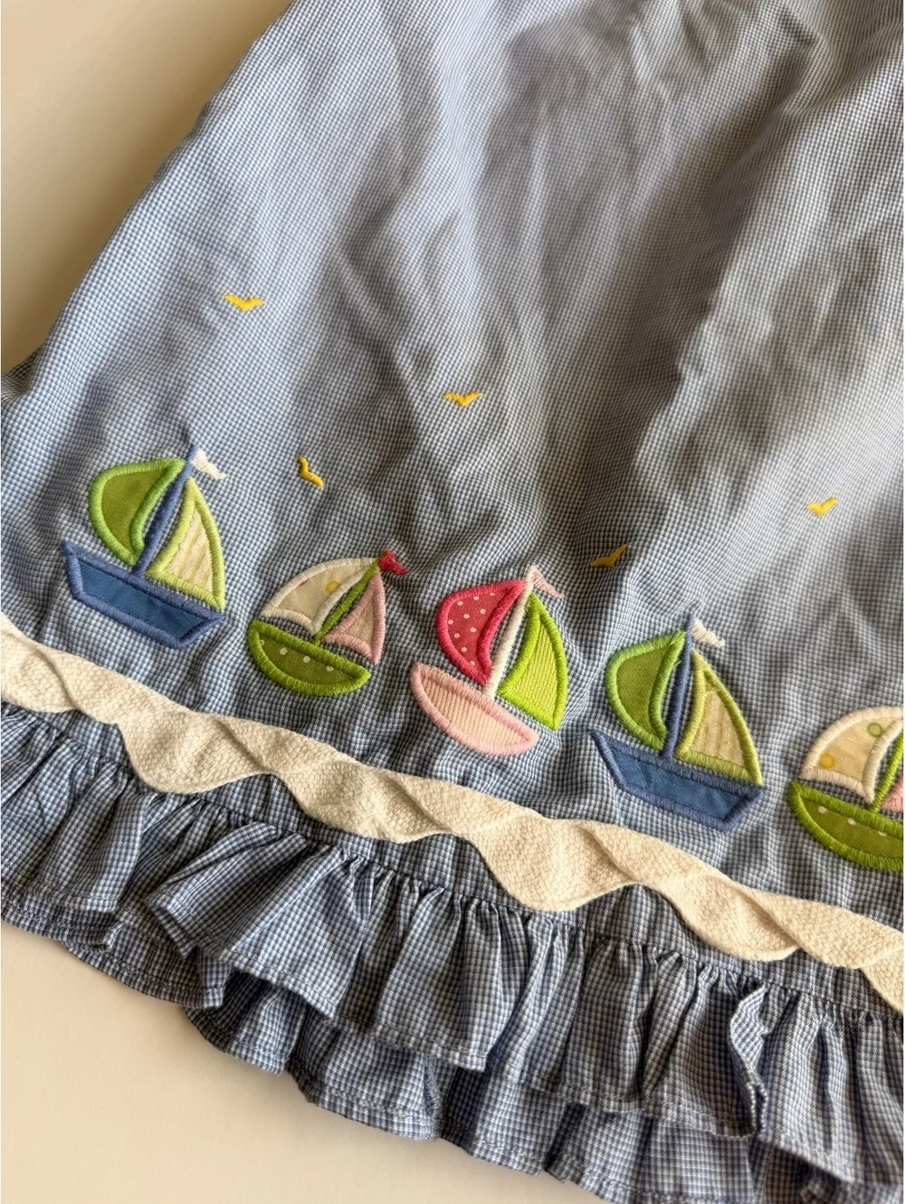 Zuccini Vintage Girls Blue Gingham Sailboat Halter Sunsuit Size 4